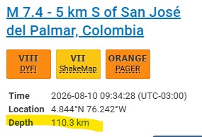 Fuerte terremoto de 7,4° en Colombia